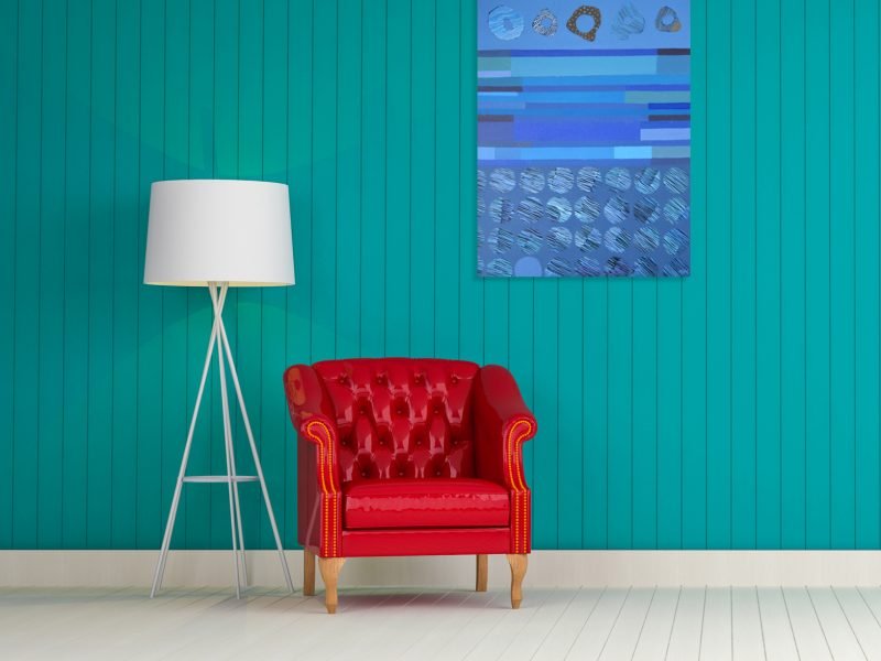 red vintage sofa on the room 3d rendering